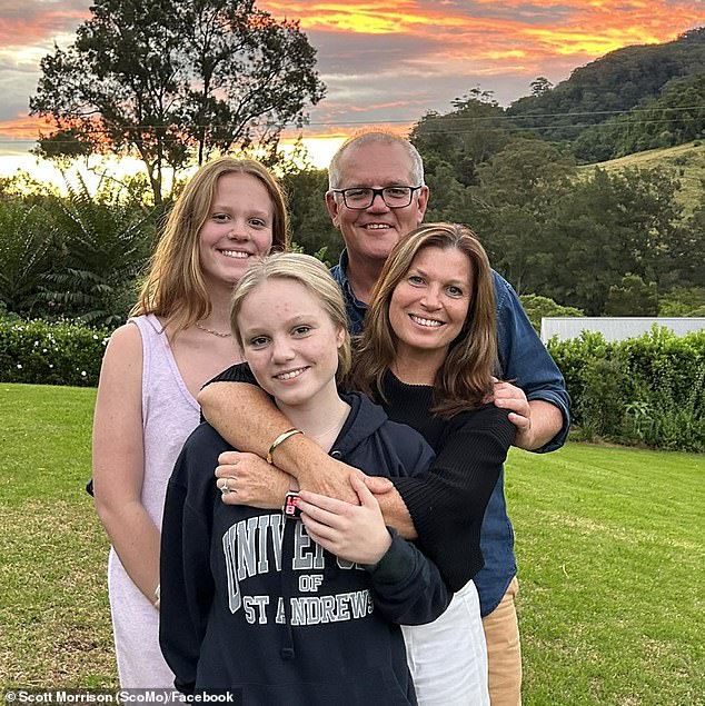 Scott Morrison (pictured with his wife Jenny and two daughters) retired from politics earlier this year