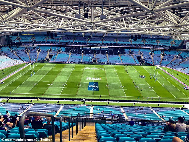 An NRL fan posted this image on social media, showing the lack of advertising on the Accor Stadium pitch on grand final day