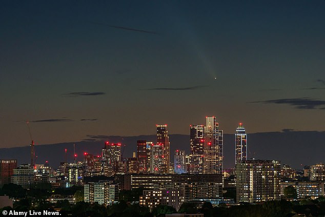 It was spotted over the London skyline just after yesterday's sunset while it is 45 million miles from Earth