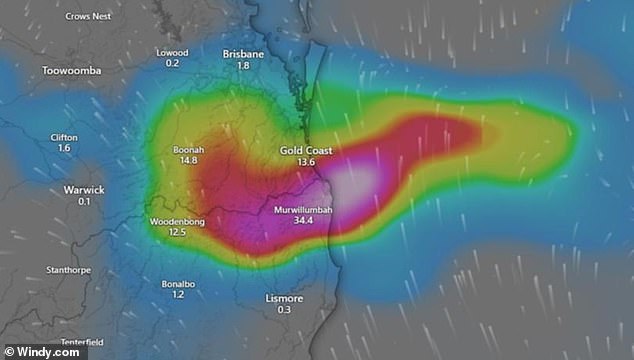 The weather system (pictured) is expected to move inland on Wednesday before losing most of its strength as it crosses Central Queensland on Thursday