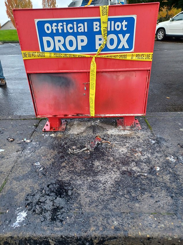 Ballot boxes were set on fire by an unknown arsonist in the Pacific Northwest on Monday