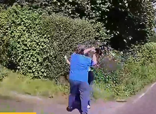 Paula Attwood-Rees (pictured in blue t-shirt) attacked a woman after hitting her in the head with a shovel