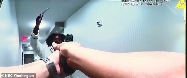 Shocking police body camera footage shows the moment a Virginia woman was shot dead by an officer after she attacked him with a knife