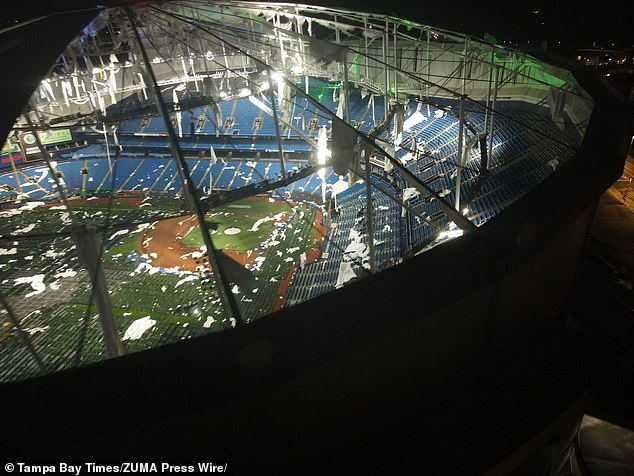 Hurricane Milton's devastating winds tore through the roof of Tropicana Field on Wednesday