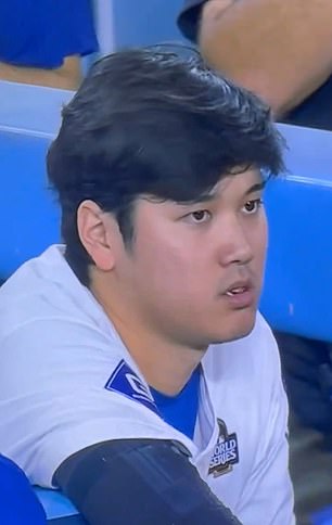 Shohei Ohtani in the dugout against the Yankees