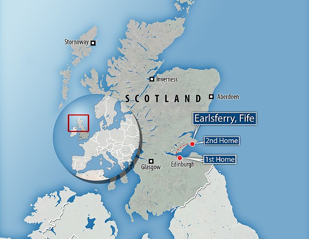 A map shows the distance between Dr.'s two houses. Calderwood - Earlsferry, Fife, is 45 miles from Edinburgh - a drive of about an hour. Calderwood traveled this distance to visit her second home, despite strict Covid rules preventing this at the time