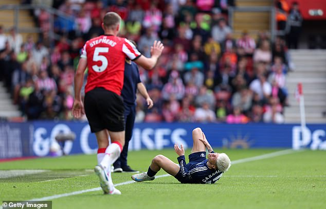 Southampton captain Jack Stephens saw red after a foul on Man United's Alejandro Garnacho