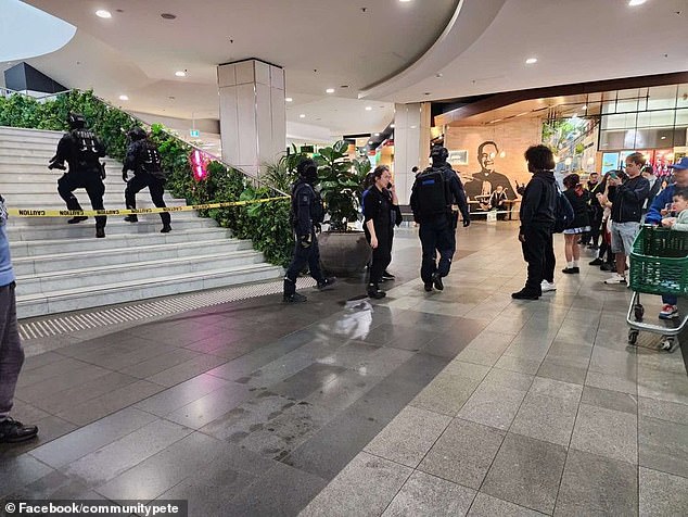 A fight broke out between a group of boys in Westfield Doncaster in Melbourne's north-east on Friday around 5.30pm (photo: Food court cordoned off as armed police investigate)