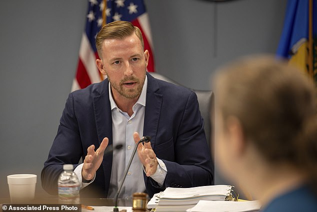 FILE - State Superintendent Ryan Walters speaks with members of the State Board of Education during a meeting on August 24, 2023, in Oklahoma City, Oklahoma (Daniel Shular/Tulsa World via AP, File)