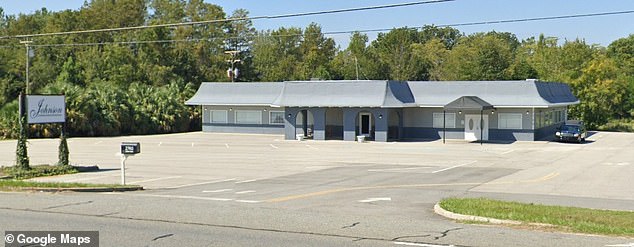 On Sunday, the owner of a Douglas funeral home was charged with 17 counts of abuse of a corpse after a horrific discovery of 18 rotting bodies uncovered from a cooler at the facility. Pictured: Johnson Funeral & Cremation Services in Douglas, Georgia