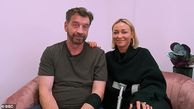 Nick Knowles has revealed details of his knee injury after being on crutches and forced to withdraw from Saturday's show (pictured with professional partner Luba Mushtuk)