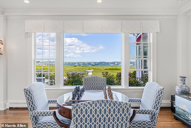 Equipped with breathtaking water views, the expansive 8-bedroom, 8-bathroom estate overlooks the six-acre Kennedy estate where John F. Kennedy and Jacqueline Kennedy Onassis once played football and sailed on the Nantucket Sound