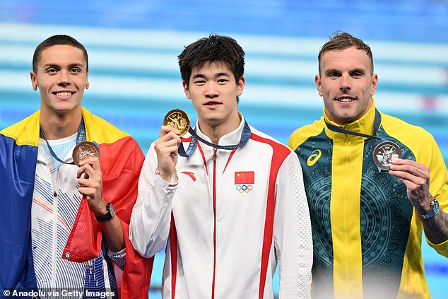 Chalmers (right) was on the receiving end of a terrible beating after coming second to China's Zhanle Pan (centre) in the 100m freestyle final at the Paris Olympics