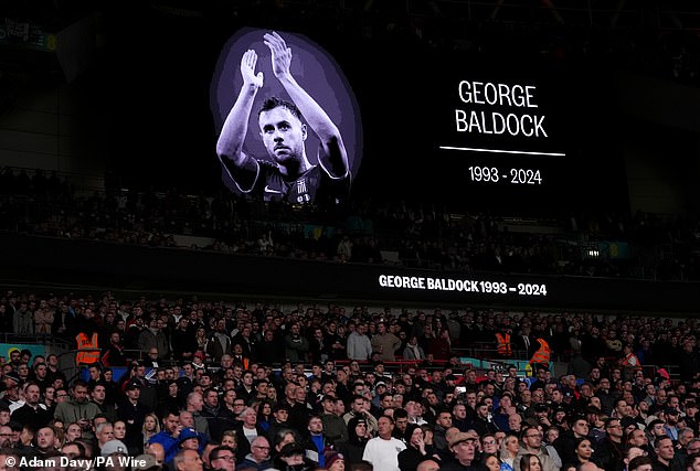 A crowd at Wembley paid tribute to the life of former player George Baldock, who died this week