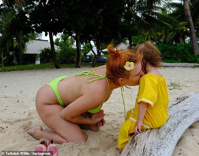 Tallulah briefly posed with her niece Louetta, 18 months, the daughter of Rumer Willis and Derek Richard