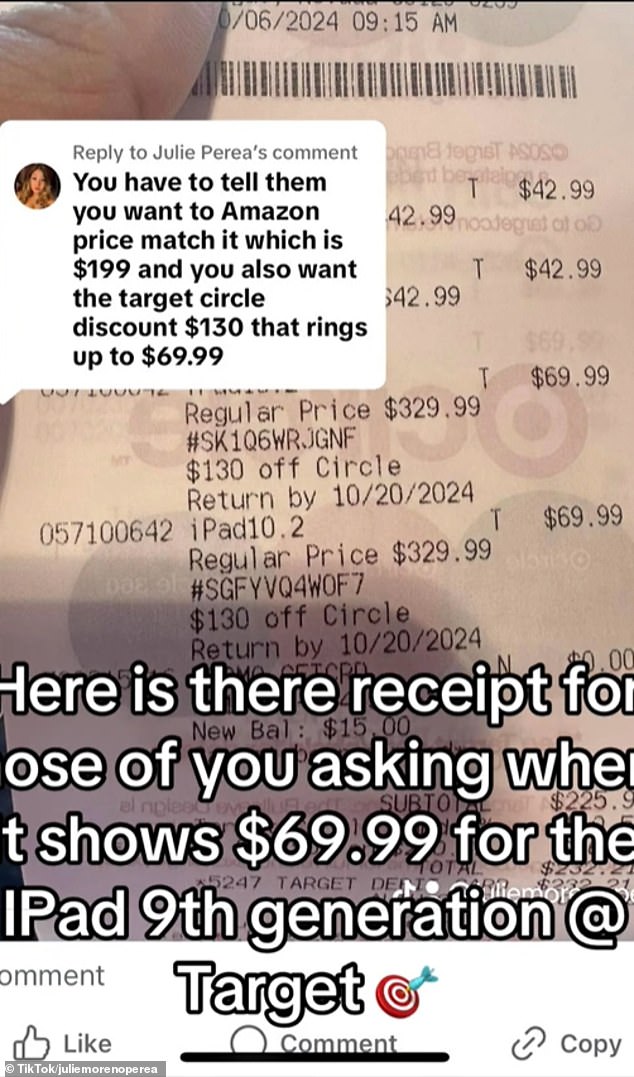 A receipt from a customer who successfully purchased an iPad for $69.99 inspired other customers to try it