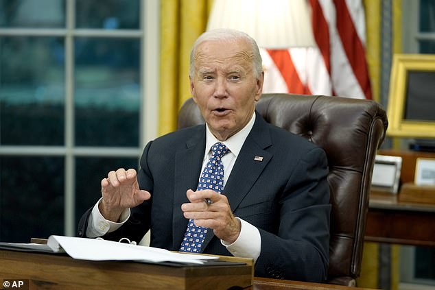 President Joe Biden speaks from the Oval Office of the White House in Washington on Monday, September 30, 2024, about his administration's efforts to help recover from the aftermath of Hurricane Helene