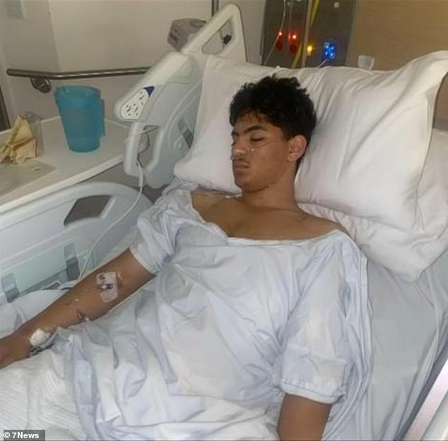 Ned broke his silence from his hospital bed (pictured) after being stabbed several times during a wild brawl in a shopping center