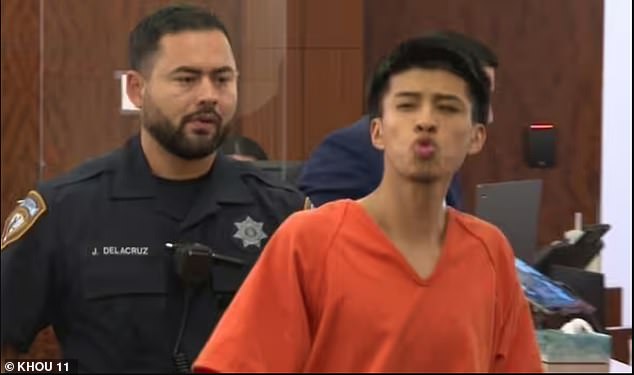 Christian Martinez, 17, was seen exchanging kisses as he was charged in the shooting death of his ex-girlfriend's stepfather