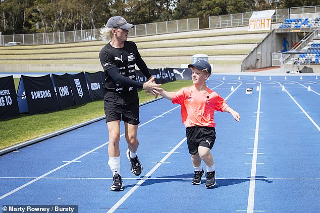 Teenager Hugo Russell was thrilled after meeting Australian sports cult hero Nedd Brockmann in person in Sydney on Friday