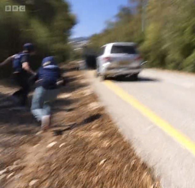 BBC correspondent Lucy Williamson and her film crew took cover after gunshots and sirens were heard across the Israel-Lebanon border