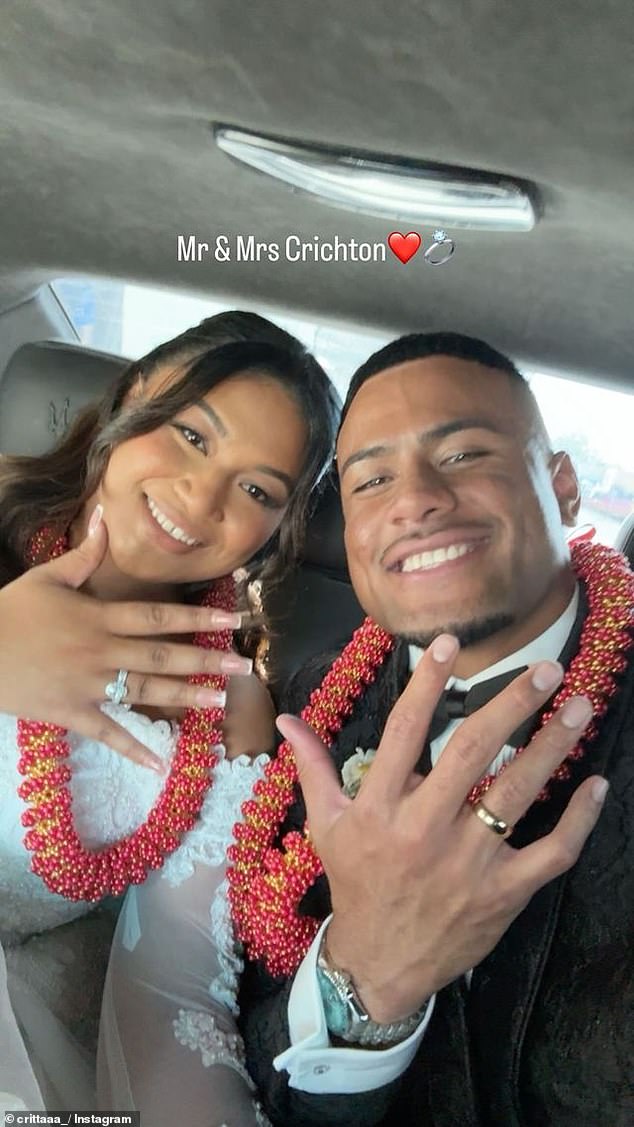 Former Penrith and current Bulldogs star Stephen Crichton married his high school sweetheart Leona