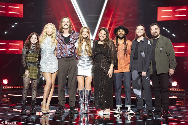 The Voice Australia has reached the top eight semi-finalists. Team Adam is Annie Jones and Siena Fodera, Team Kate is Jaedyn Randall and Tom Leeming, Team LeAnn is Letitia Butler and Reuben De Melo, Team Guy is Jaydin Shingleton and SK¿E. All participants in the photo