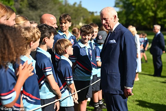 King Charles (pictured) wished Australian students good luck with their exams today, during his busy second day in the country