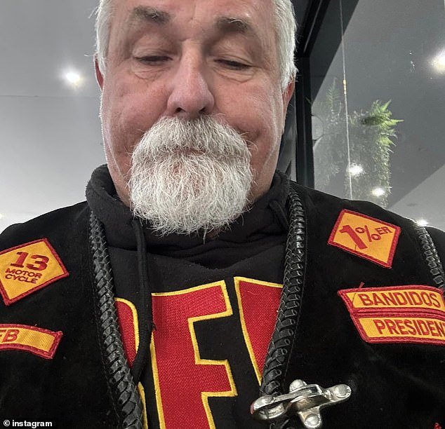 Former president of the local Bandidos chapter in western Sydney, Peter Martin (pictured), was remembered at a funeral service on the NSW Mid North Coast on Saturday