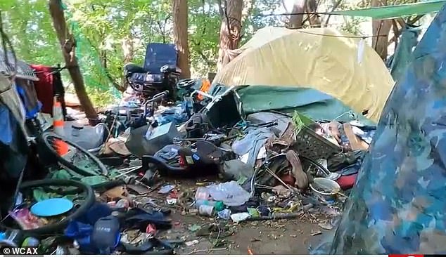 Sleazy homeless camps like this one are increasingly common in and around Vermont's larger towns and cities.