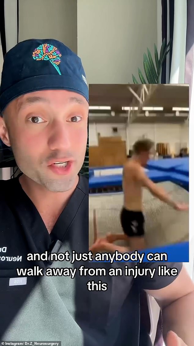 Footage shared on TikTok and Instagram by @flips.by_Siard shows the painful moment his back 'folded' when he jumped on the trampoline earlier than expected