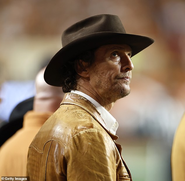 McConaughey attended college at the University of Texas at Austin and remains an avid fan of the school's football team, the Texas Longhorns, often appearing on the sidelines during games. Pictured on Saturday