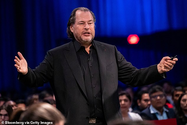 Time owner Marc Benioff (pictured) is furious that Vice President Kamala Harris has rejected repeated requests from the magazine to appear for an interview before the 2024 presidential election