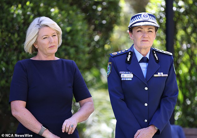 A top police officer has warned unruly pro-Palestinian protesters they risk arrest for bad behavior (pictured, NSW Police Minister Yasmin Catley with NSW Police Commissioner Karen Webb)