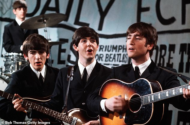 The Beatles were the favorite among BBC Radio 2 listeners. From left to right: Ringo Starr on drums, George Harrison on guitar, Paul McCartney on bass and vocals, and John Lennon on acoustic guitars and vocals