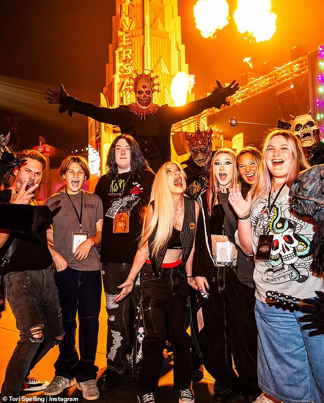 Tori Spelling and her kids got their fill of spooky good times while visiting Universal City's Halloween Horror Nights in Los Angeles