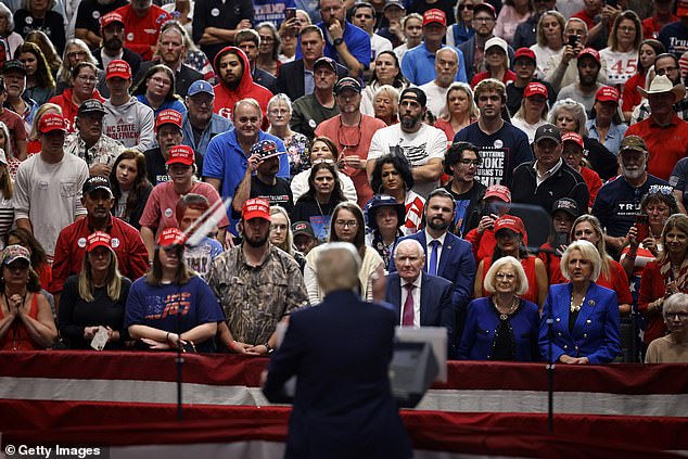 Fans watch Trump during his rally