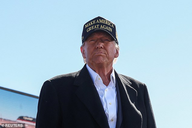 Former President Donald Trump looks on at a rally he held Thursday at the Albuquerque International Sunport in New Mexico