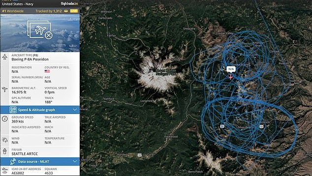 The US Navy has launched a rescue mission and confirmed to DailyMail.com that a P-8 Poseidon is searching. Flight patterns show the P-8 circling an area outside Mount Rainier