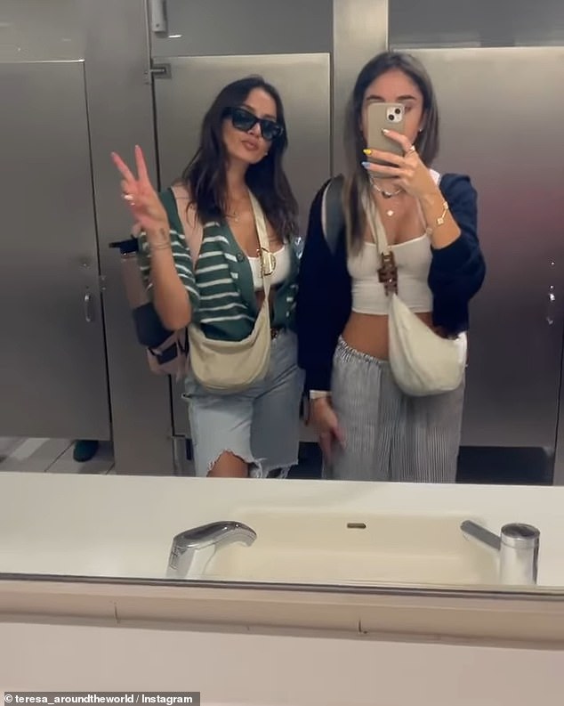 Teresa and Tara (pictured) told DailyMail.com they were kicked off their flight by a male attendant for wearing crop tops