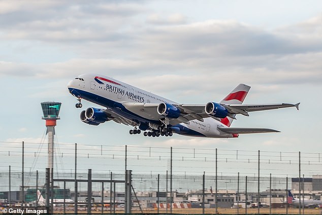 The incident occurred as passengers waited to board the BA191 flight to Austin, Texas at Heathrow Terminal 5 on October 28 (file image of plane taking off at Heathrow)