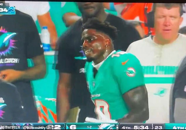 An upset Tyreek Hill was seen yelling at Dolphins staffers on the sideline Monday