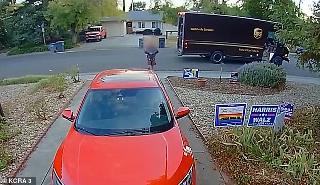 A UPS delivery driver in California delivered a delivery across the street to a homeowner who had a number of Democratic signs on her lawn