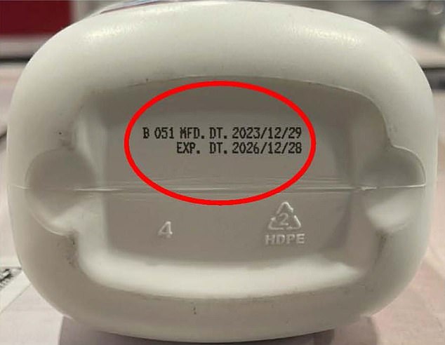 The recalled bottles have the batch and lot number printed on the bottom, as shown above