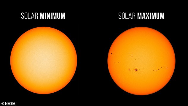 About every eleven years the sun goes through a so-called 'solar maximum', during which many bizarre dark spots appear on its surface