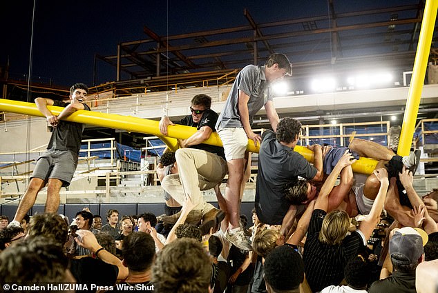 Vanderbilt students took down a goalpost after the Commodores defeated No. 1 Alabama