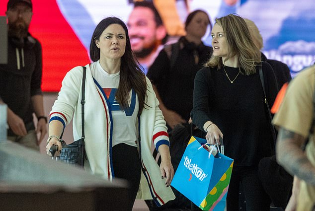 Vanessa Amorosi looked tense as she landed in Melbourne on Monday. Pictured