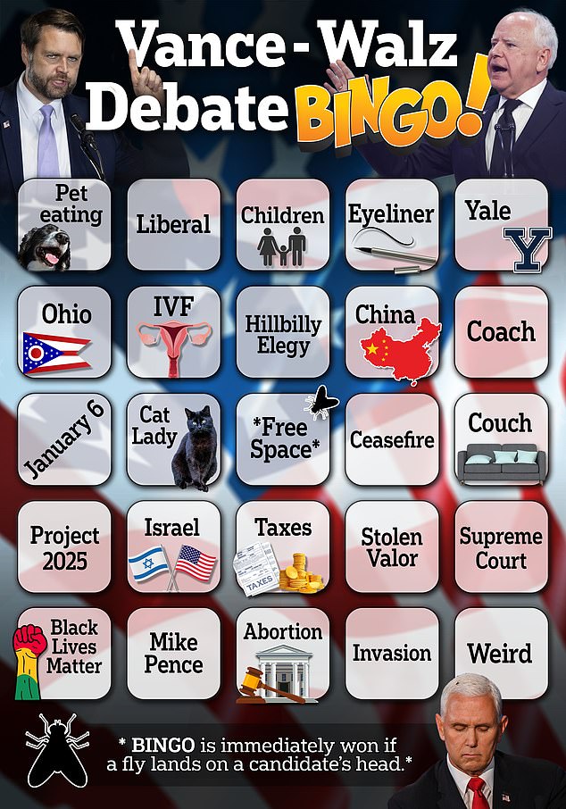 Vice president debate bingo Fill out your card for JD