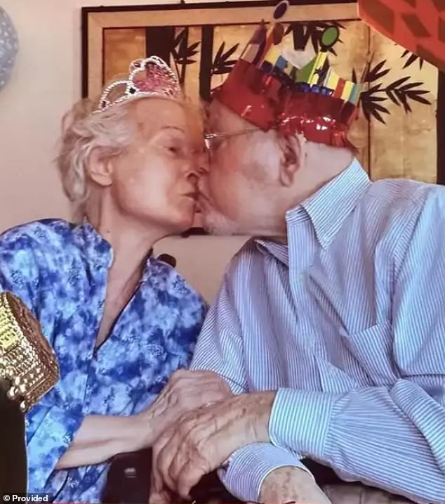 Geraldine Clark, now 91, seen here before her death with also late partner William Clement, lost more than $4 million over the course of seven years thanks to four defrauding live-in caregivers, her relatives claimed this week