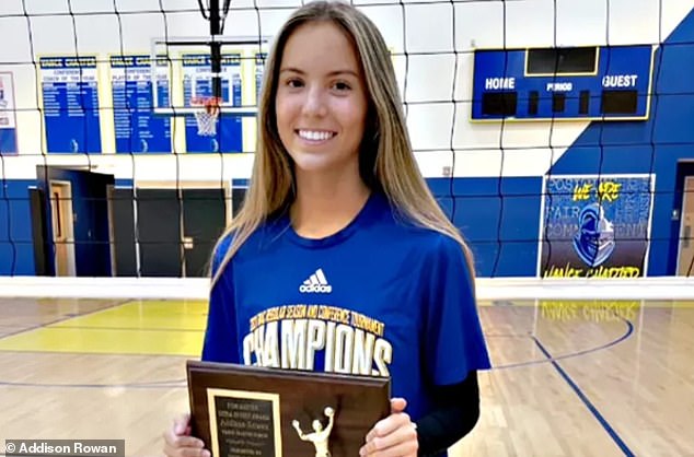 Volleyball player Addison Rowan (seen here) was just 16 when she was diagnosed with a rare form of soft tissue cancer called alveolar soft tissue sarcoma